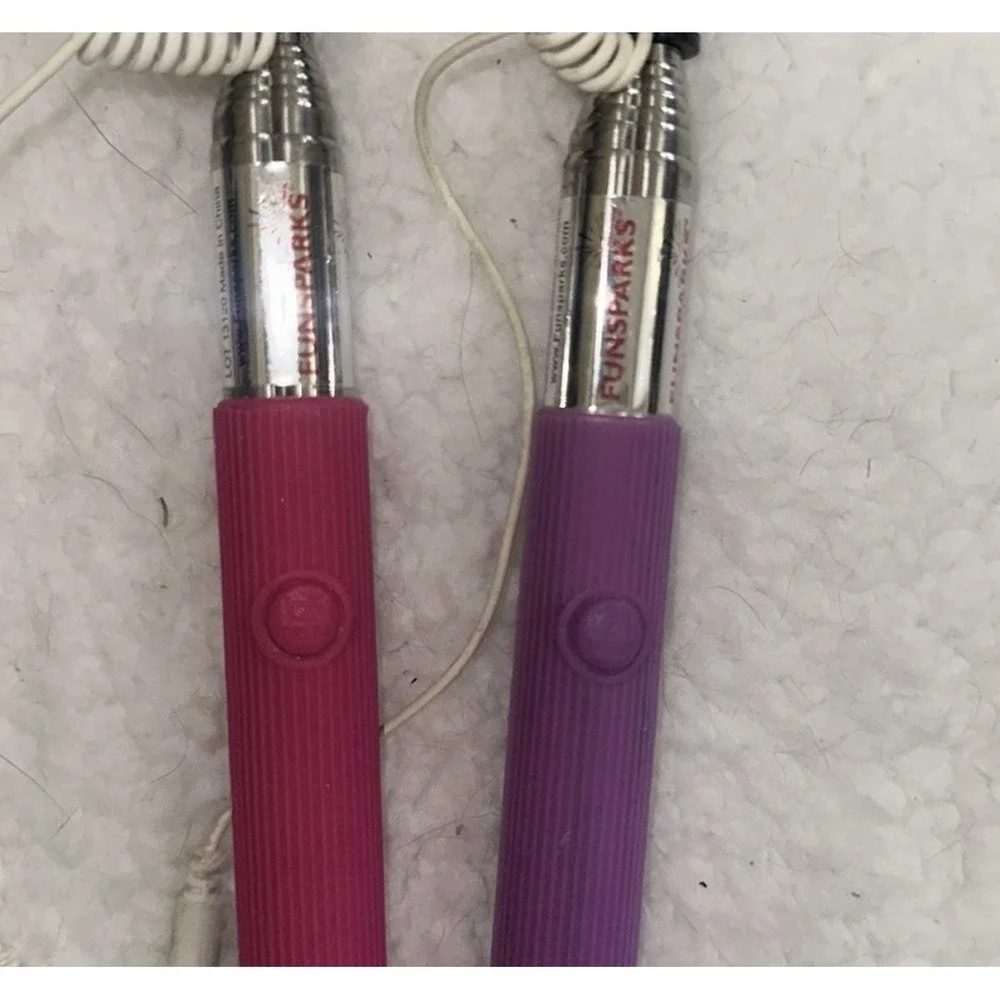 Funsparks Wired Selfie Stick 2 Pack Pink Purple Extendable Monopod iOS Android